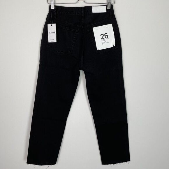 Re/Done 70s Stove Pipe High Rise Straight Leg Rigid Button Fly Jeans Black 26 - Picture 3 of 12